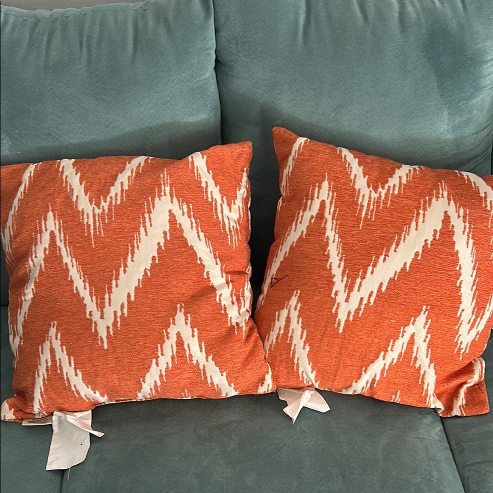 Orange and White Zigzag Throw Pillows